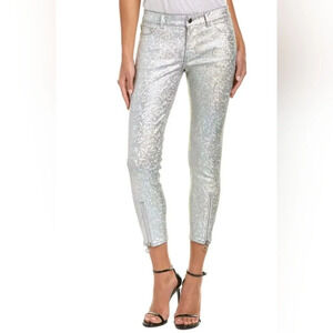 DL1961 Florence Instasculpt Cropped Skinny Jeans 24 Silver Metal Ankle Zipper